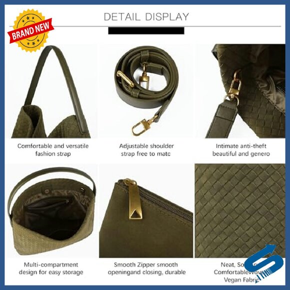 Woven Suede Tote Bag with Top Handle, Fits 13-Inch Laptop, Vegan Leather Hobo - Picture 7 of 8